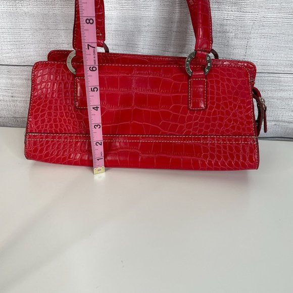 Y2K Tommy Hilfiger Shoulder Bag Red Croc Embossed Leather Pockets Preppy - Picture 8 of 16